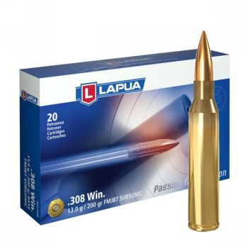 Puškové náboje 308 Win. FMJBT Subsonic, 200 gr, 20 ks, Lapua