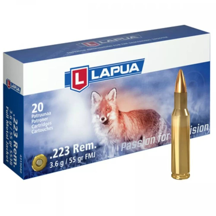 Puškový náboj .223 Rem FMJ, S569, 3,6g (55gr), 20ks, Lapua