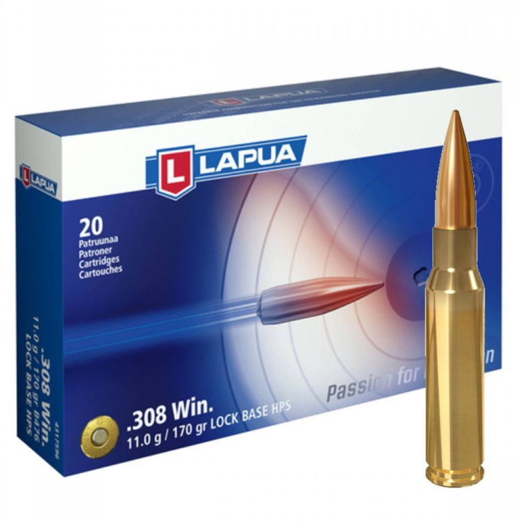 Puškové náboje 308 Win LOCK BASE Semi-Auto, B476, FMJBT, 11,0g (170gr), 20ks, Lapua