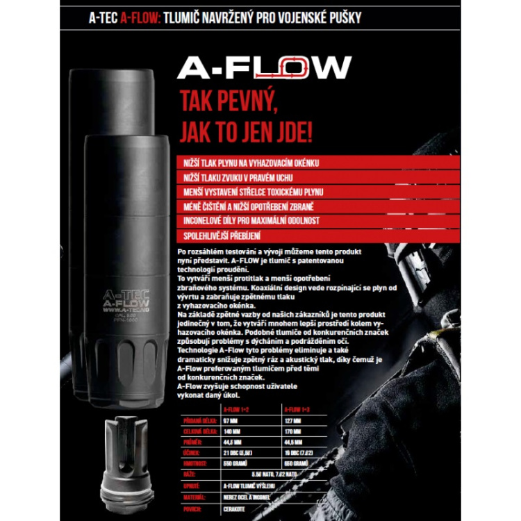 Modulový tlumič A-FLOW 3+1, na tlumič výšlehu A-FLOW, pro ráže .30 (7,62 mm), A-TEC