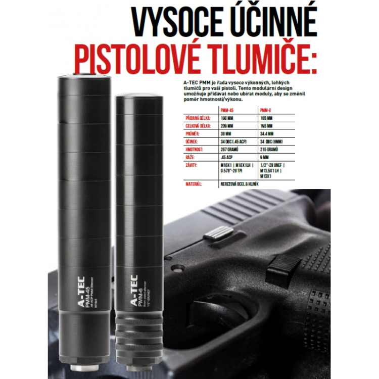 Modulový tlumič PMM-6, impulzní pro pistole, ráže do 9 mm, A-TEC