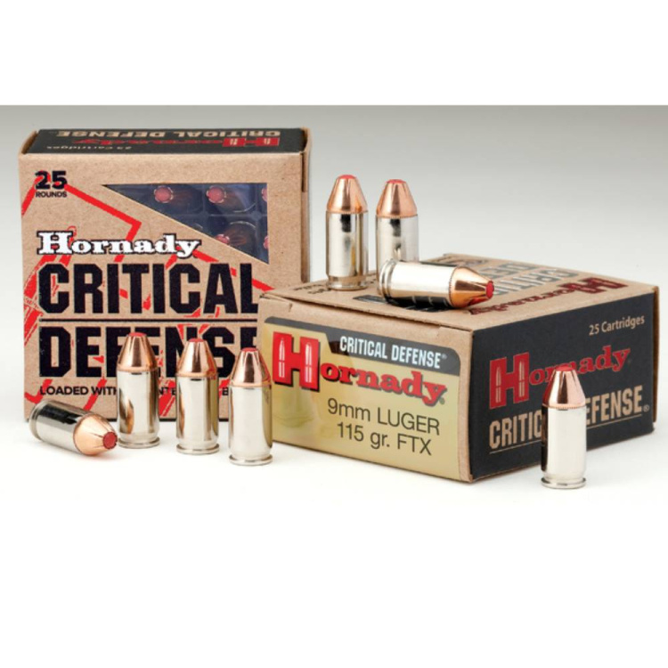 Pistolové náboje 9mm Luger Critical Defense FTX CD, 115 gr, 25 ks, Hornady