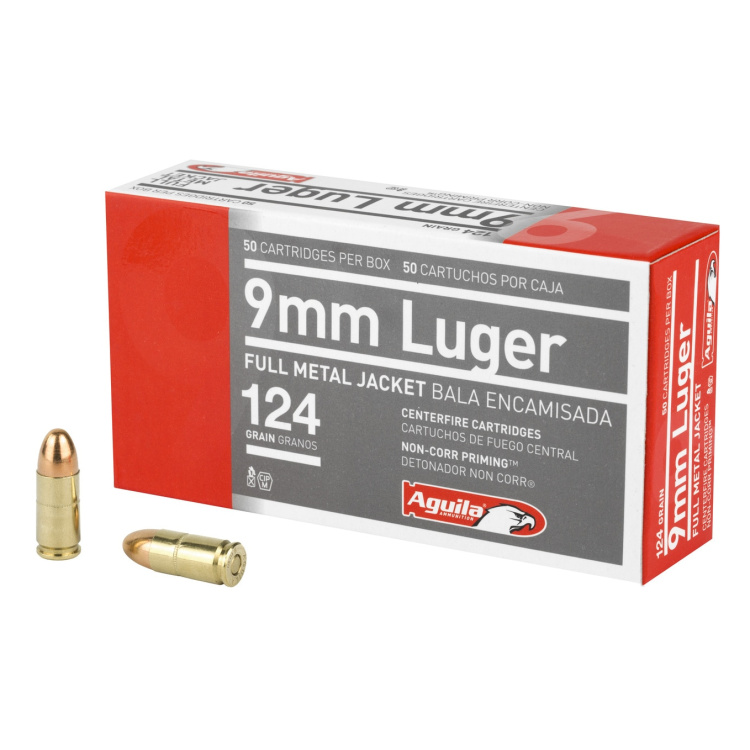 Pistolové náboje 9 mm Luger FMJ, 124 gr, 50 ks, Aguila