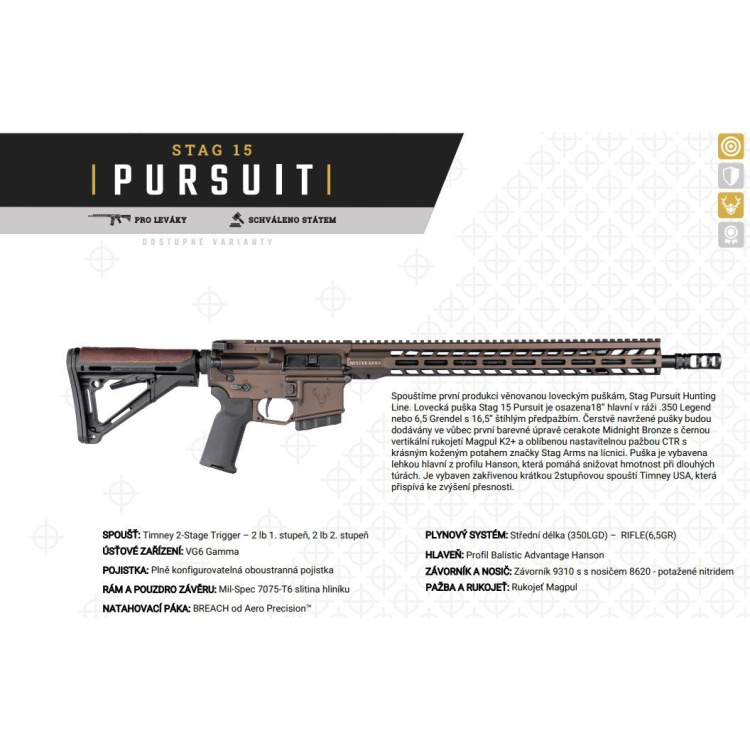 Samonabíjecí puška Stag Arms STAG 15 Pursuit, 6,5 mm Grendel, 18″, Midnight Bronze