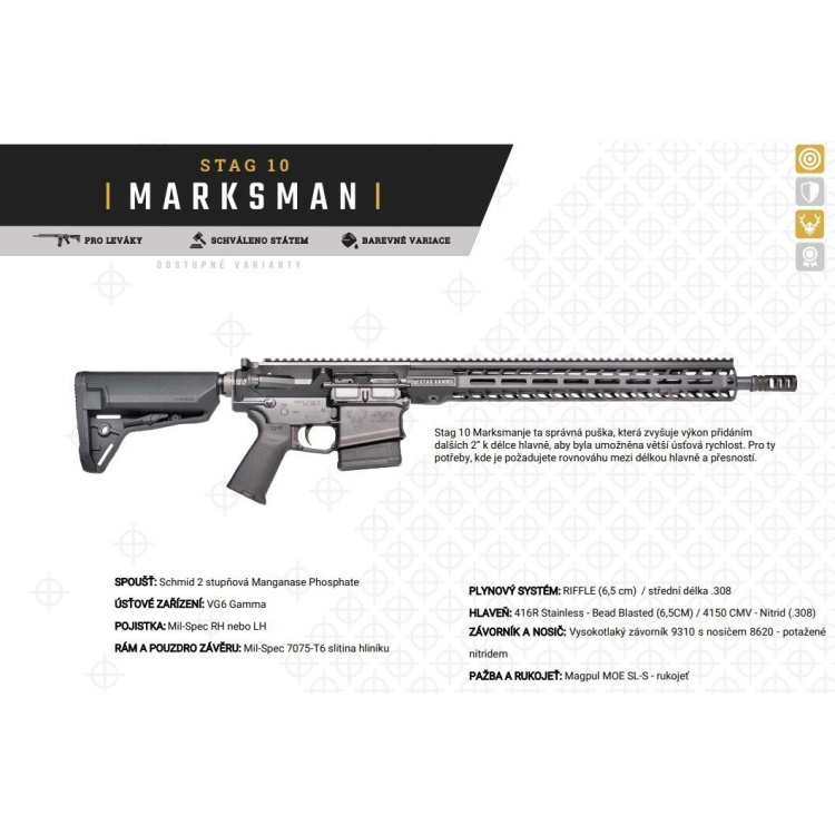 Samonabíjecí puška Stag Arms STAG 10 Marksman, 6,5 Creedmoor, 22″