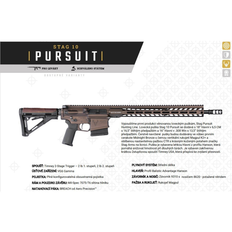 Samonabíjecí puška Stag Arms STAG 10 Pursuit, 6,5 Creedmoor, 18″, Midnight Bronze